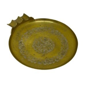 VTG Brass Ashtray Gold Etched Floral Tabletop Cigarette Stand India 877 Round